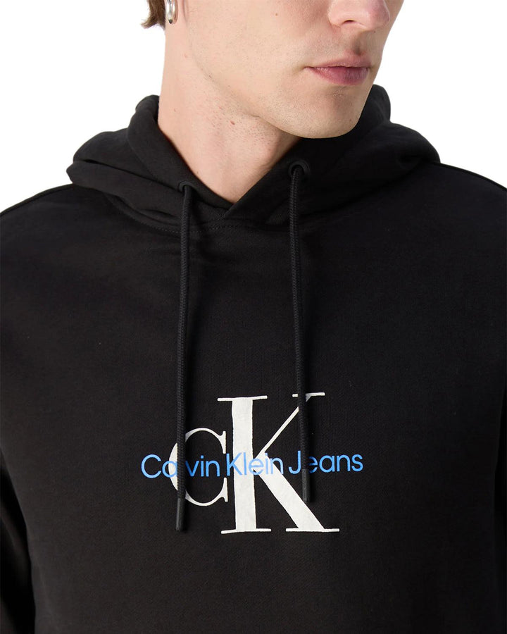 CALVIN KLEIN MENS DISTRESSED MONOLOGO HOODIE BLACK-Designer Outlet Sales