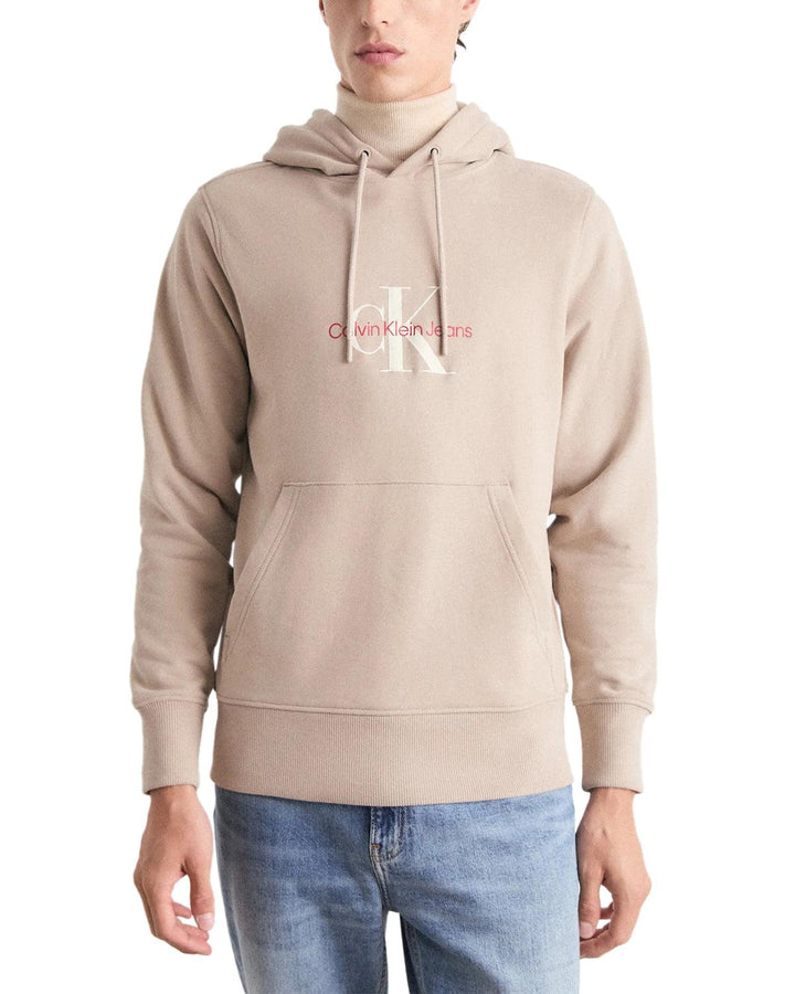 CALVIN KLEIN MENS DISTRESSED MONOLOGO HOODIE GOAT-Designer Outlet Sales