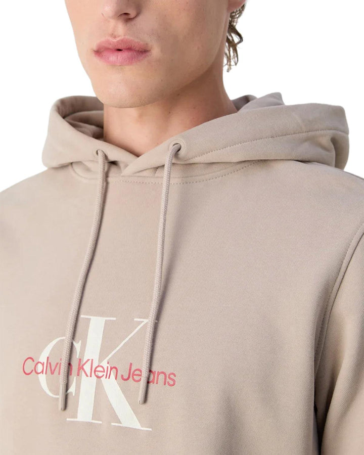 CALVIN KLEIN MENS DISTRESSED MONOLOGO HOODIE GOAT-Designer Outlet Sales