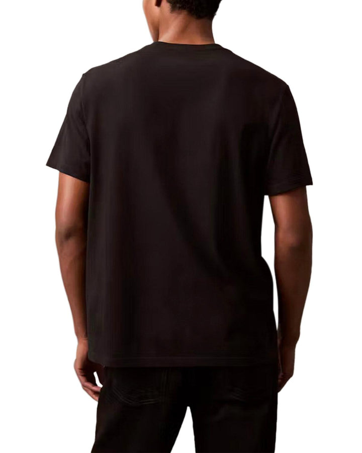 CALVIN KLEIN MENS EMBROIDERED MONOGRAM T-SHIRT BLACK-Designer Outlet Sales