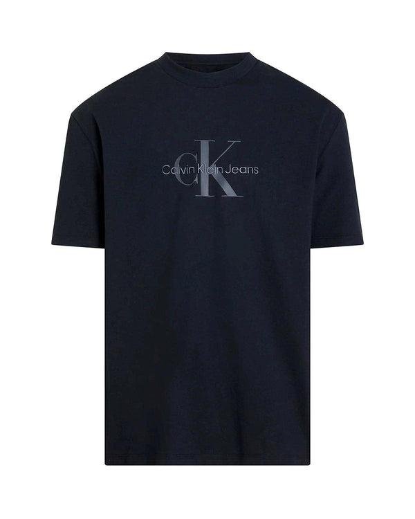 CALVIN KLEIN MENS EMBROIDERED MONOGRAM T-SHIRT BLACK-Designer Outlet Sales