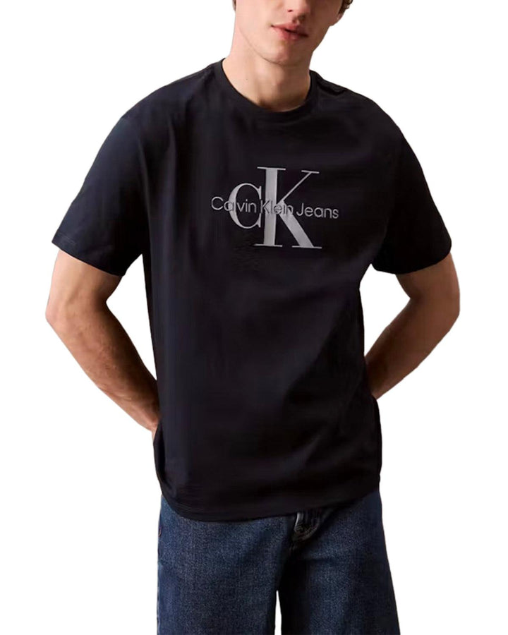 CALVIN KLEIN MENS EMBROIDERED MONOGRAM T-SHIRT DARK SAPPHIRE-Designer Outlet Sales