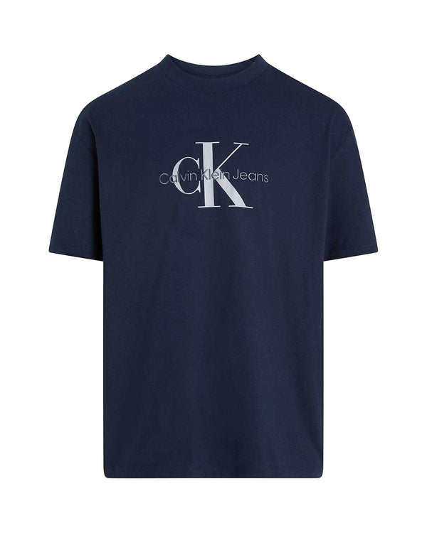 CALVIN KLEIN MENS EMBROIDERED MONOGRAM T-SHIRT DARK SAPPHIRE-Designer Outlet Sales