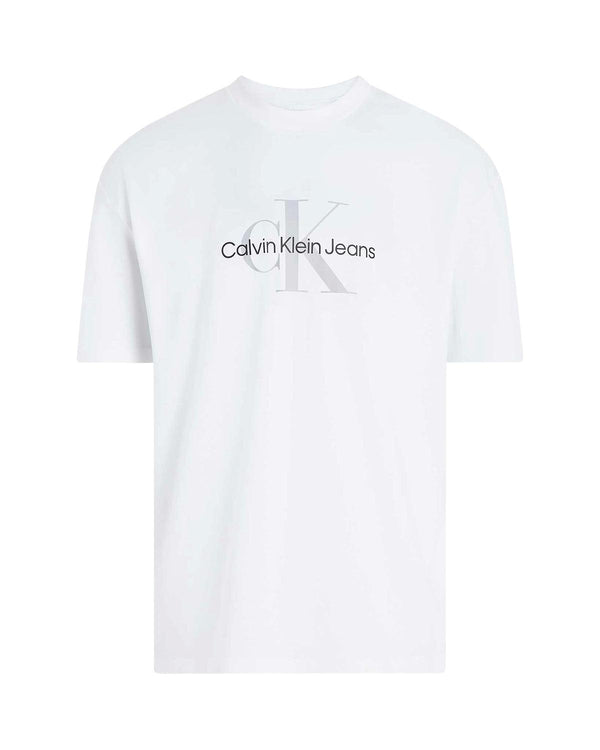 CALVIN KLEIN MENS EMBROIDERED MONOGRAM T-SHIRT WHITE-Designer Outlet Sales