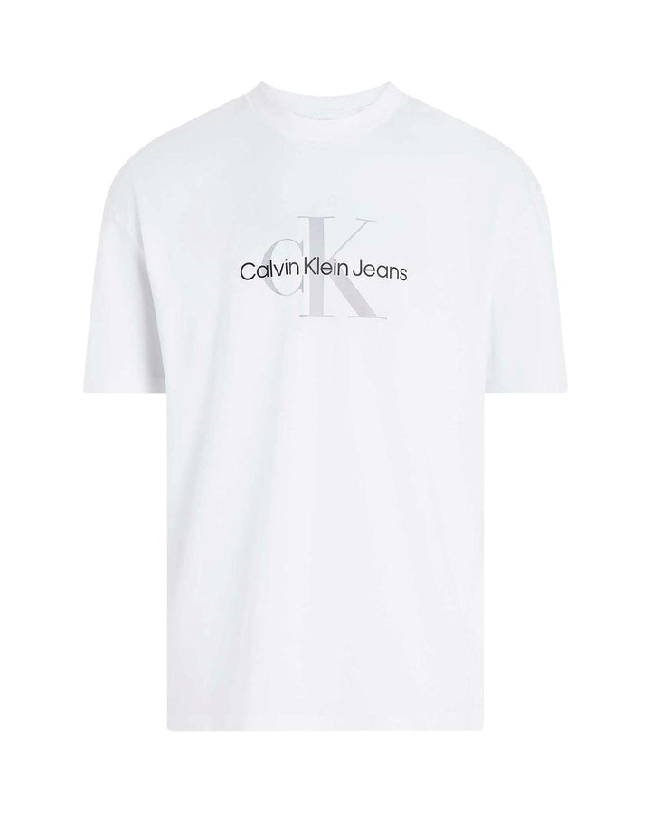 CALVIN KLEIN MENS EMBROIDERED MONOGRAM T-SHIRT WHITE-Designer Outlet Sales