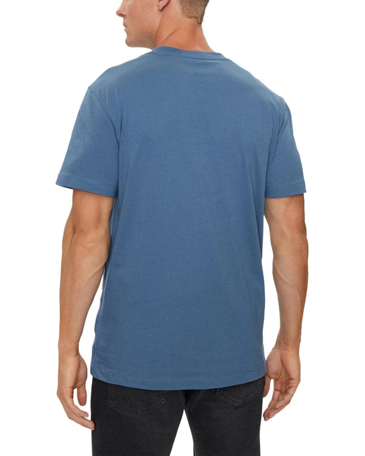 CALVIN KLEIN MENS LOGO TAPE T-SHIRT COAST BLUE-Designer Outlet Sales