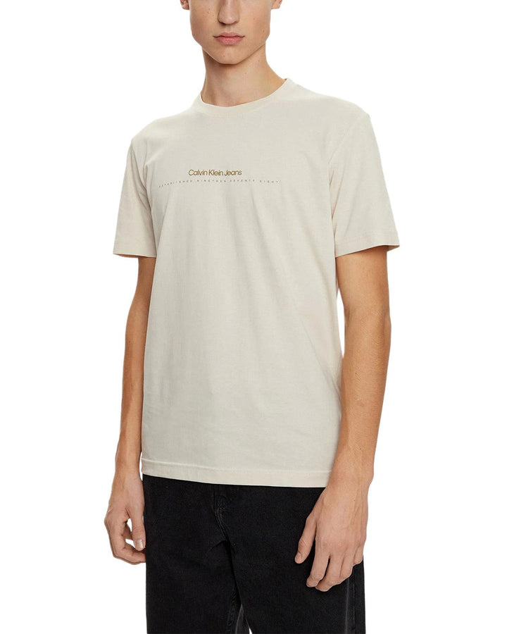 CALVIN KLEIN MENS MINIMAL LOGO T-SHIRT MOONBEAM-Designer Outlet Sales