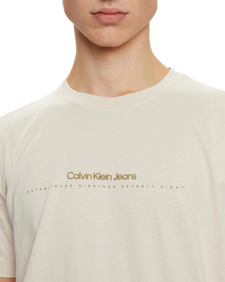 CALVIN KLEIN MENS MINIMAL LOGO T-SHIRT MOONBEAM-Designer Outlet Sales