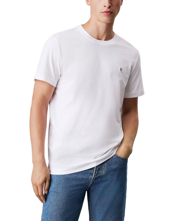 CALVIN KLEIN MENS MONOGRAM BADGE T-SHIRT WHITE-Designer Outlet Sales