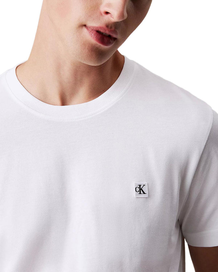 CALVIN KLEIN MENS MONOGRAM BADGE T-SHIRT WHITE-Designer Outlet Sales