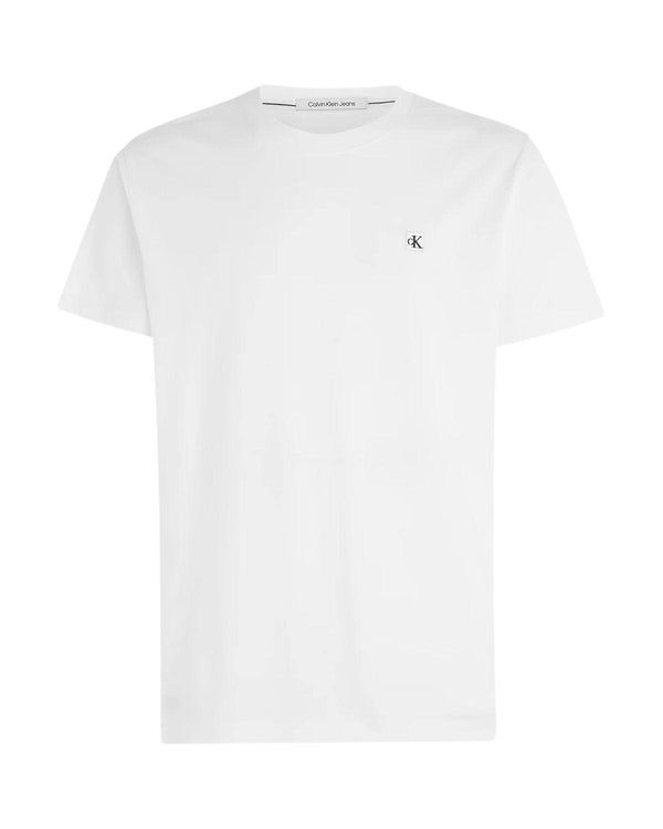 CALVIN KLEIN MENS MONOGRAM BADGE T-SHIRT WHITE-Designer Outlet Sales