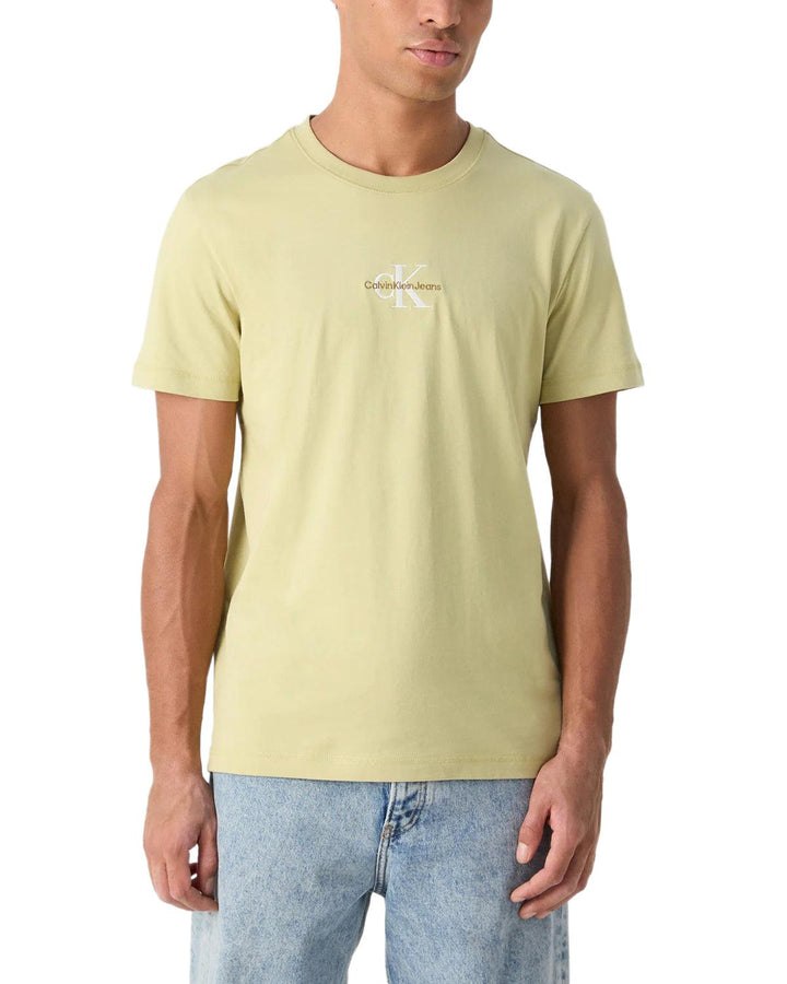 CALVIN KLEIN MENS MONOGRAM T-SHIRT GREEN BANANA-Designer Outlet Sales