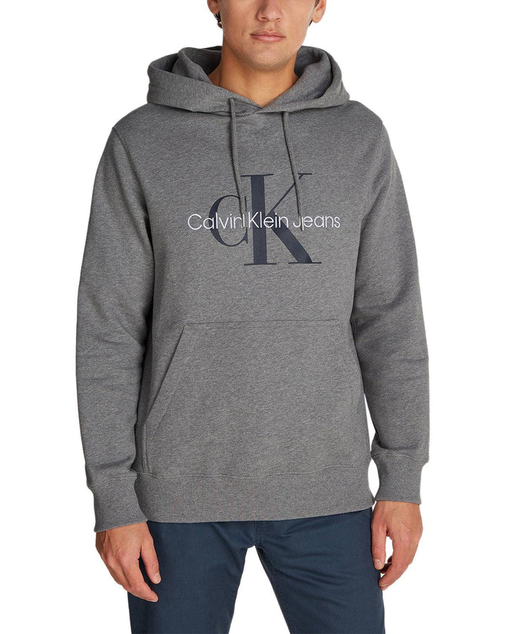 CALVIN KLEIN MENS MONOLOGO HOODIE GREY HEATHER-Designer Outlet Sales