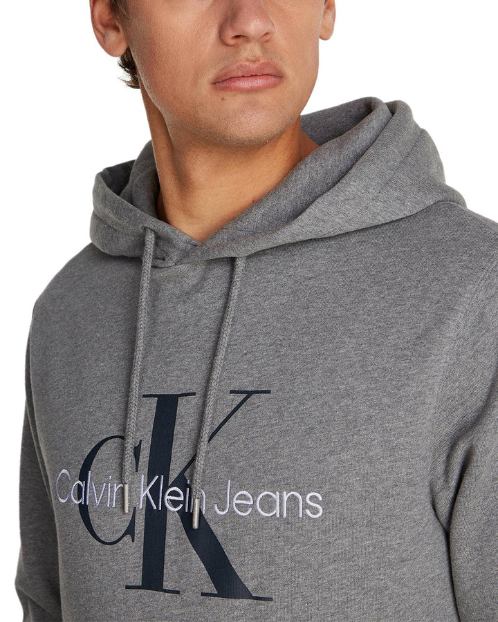 CALVIN KLEIN MENS MONOLOGO HOODIE GREY HEATHER-Designer Outlet Sales