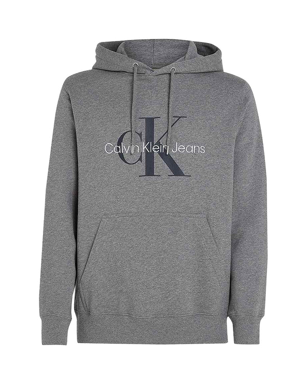 CALVIN KLEIN MENS MONOLOGO HOODIE GREY HEATHER-Designer Outlet Sales