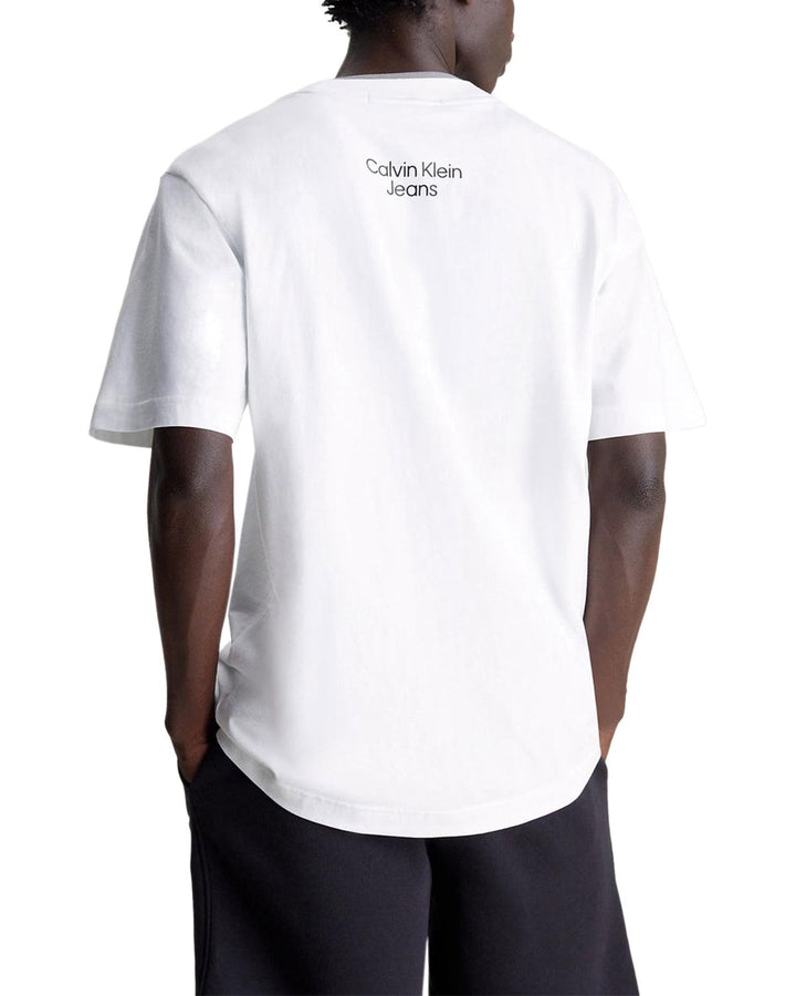 CALVIN KLEIN MENS OVERSIZED 3D MONOGRAM T-SHIRT WHITE-Designer Outlet Sales