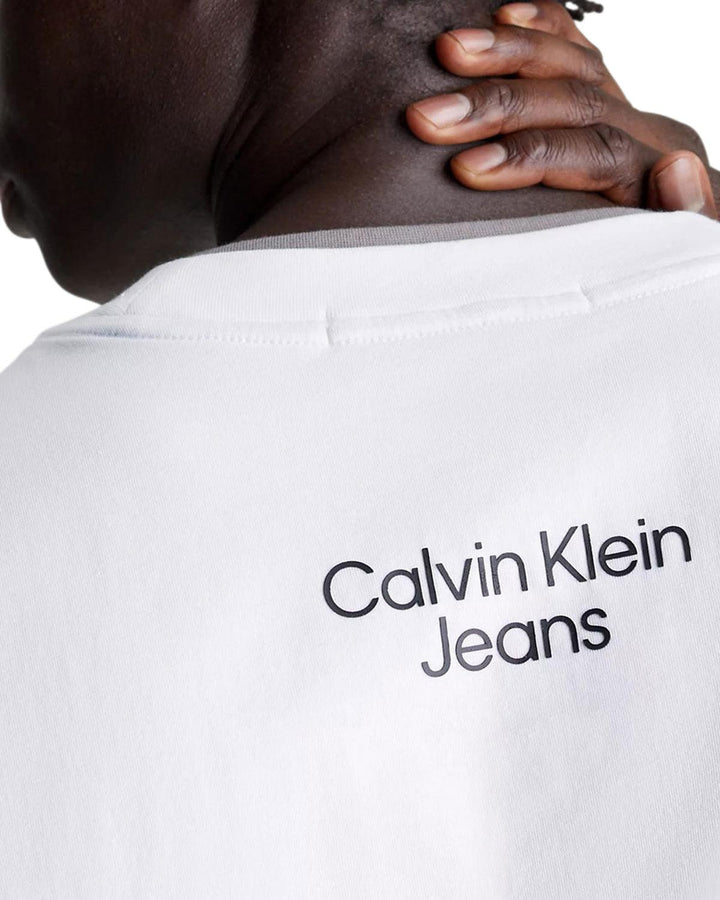 CALVIN KLEIN MENS OVERSIZED 3D MONOGRAM T-SHIRT WHITE-Designer Outlet Sales