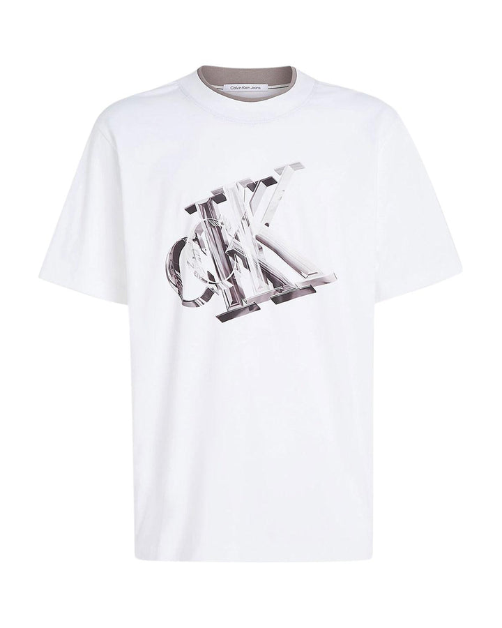 CALVIN KLEIN MENS OVERSIZED 3D MONOGRAM T-SHIRT WHITE-Designer Outlet Sales