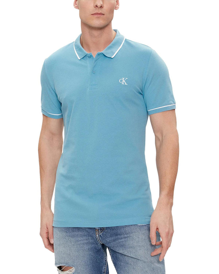 CALVIN KLEIN MENS SLIM FIT TIPPED POLO SHIRT DUSK BLUE-Designer Outlet Sales