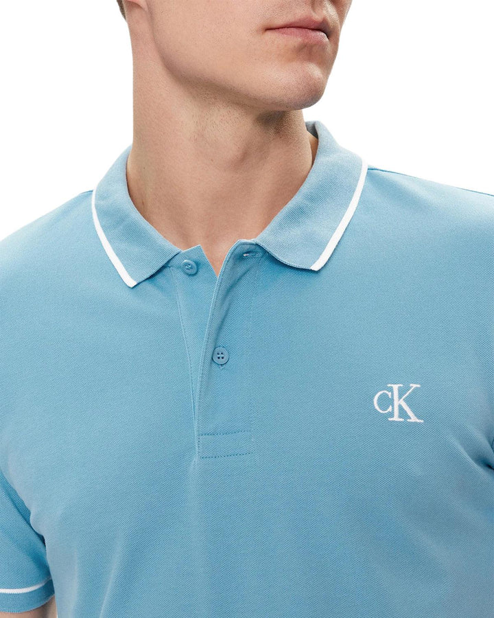 CALVIN KLEIN MENS SLIM FIT TIPPED POLO SHIRT DUSK BLUE-Designer Outlet Sales