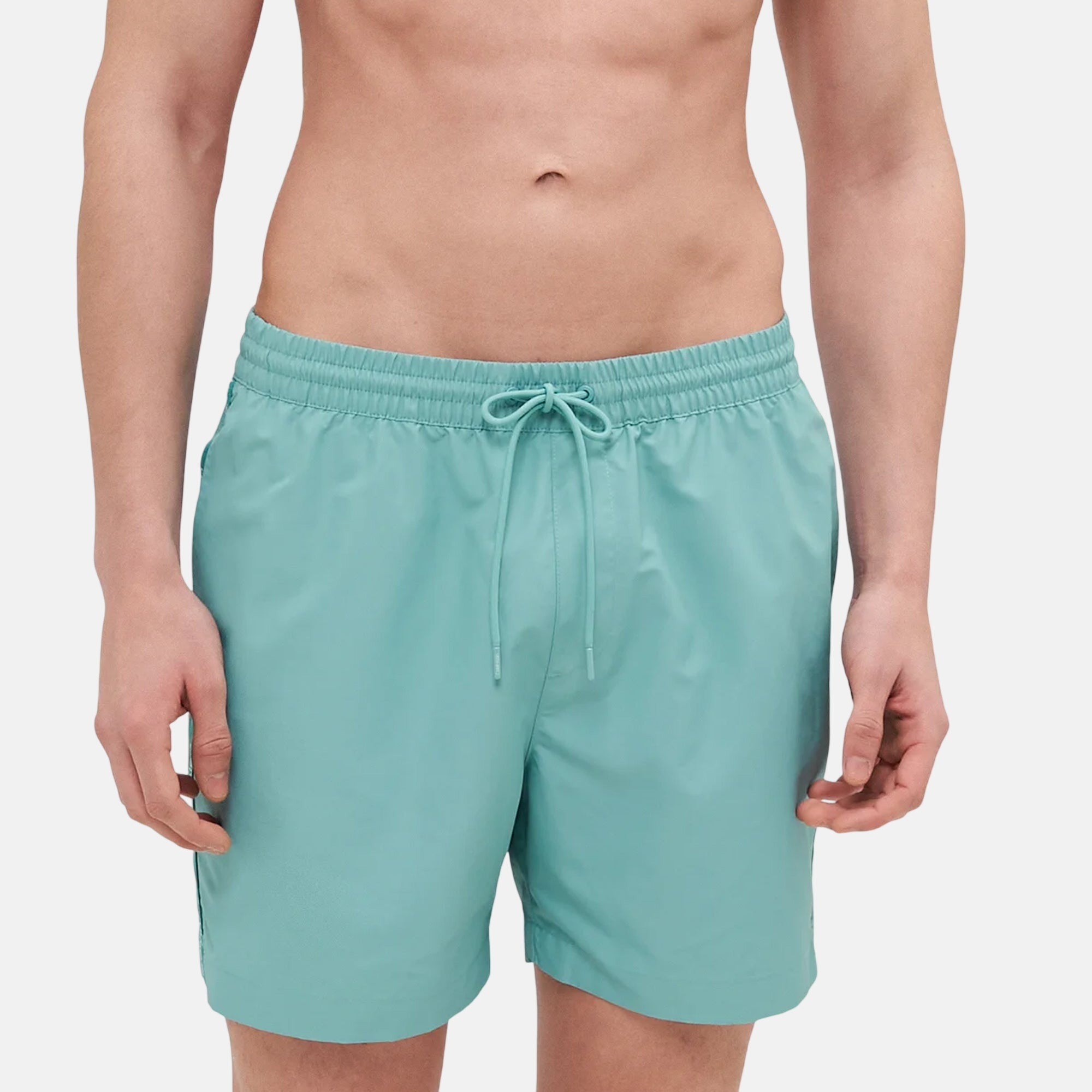 Calvin Klein Mens Tape Logo Swim Shorts Saltwater Aqua – SS25241-S | Studio DOS by Designer Outlet Sales