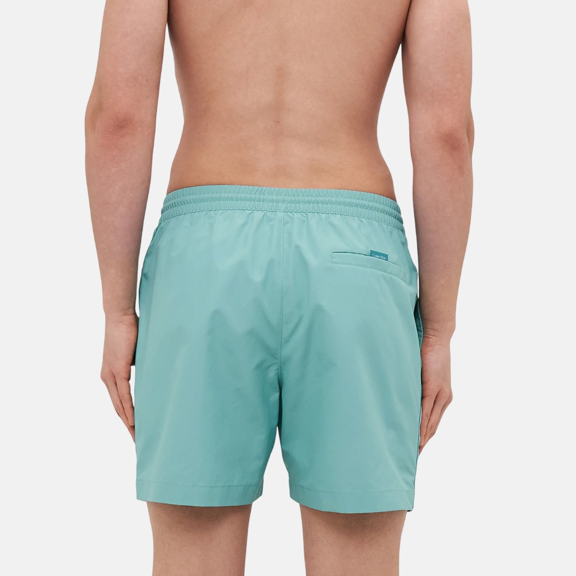 Calvin Klein Mens Tape Logo Swim Shorts Saltwater Aqua – SS25241-S | Studio DOS by Designer Outlet Sales