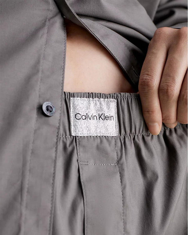 CALVIN KLEIN WOMENS BADGE LOGO PYJAMA SET CHARCOAL GREY-Designer Outlet Sales