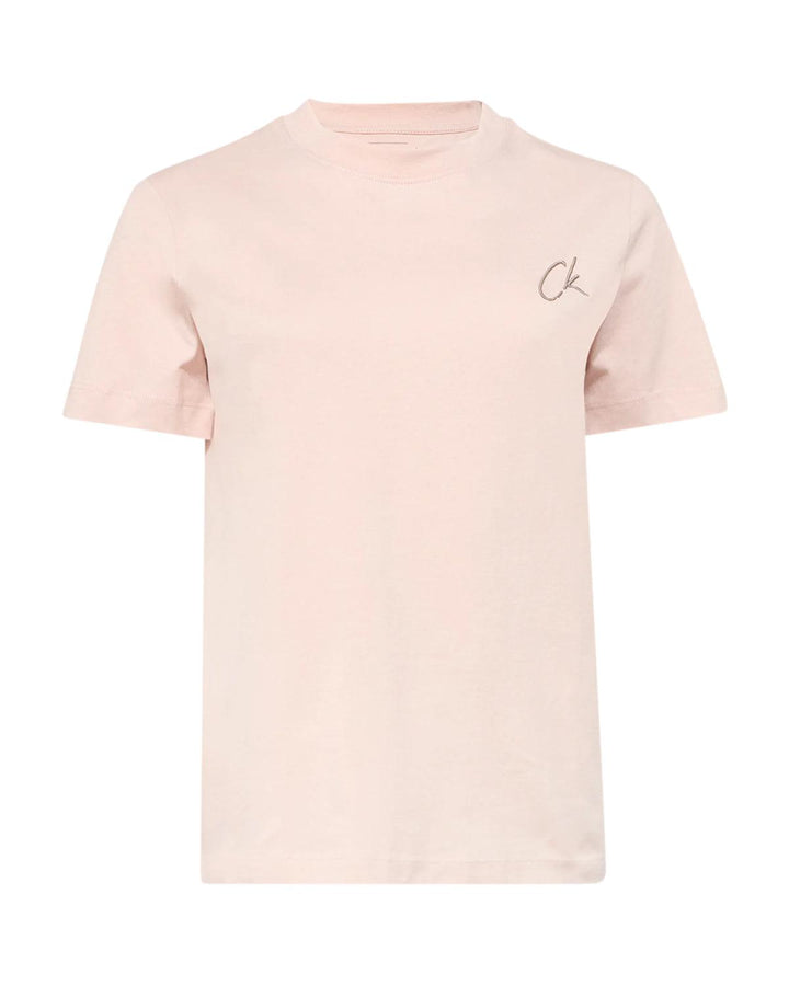 CALVIN KLEIN WOMENS CK EMBROIDERED T-SHIRT PEACH WHIP-Designer Outlet Sales