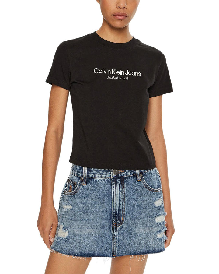 CALVIN KLEIN WOMENS INSTITUTIONAL T-SHIRT BLACK-Designer Outlet Sales