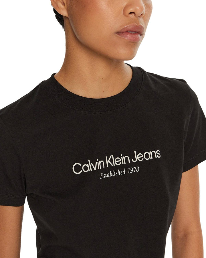 CALVIN KLEIN WOMENS INSTITUTIONAL T-SHIRT BLACK-Designer Outlet Sales