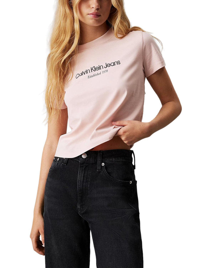 CALVIN KLEIN WOMENS INSTITUTIONAL T-SHIRT PEACH WHIP-Designer Outlet Sales