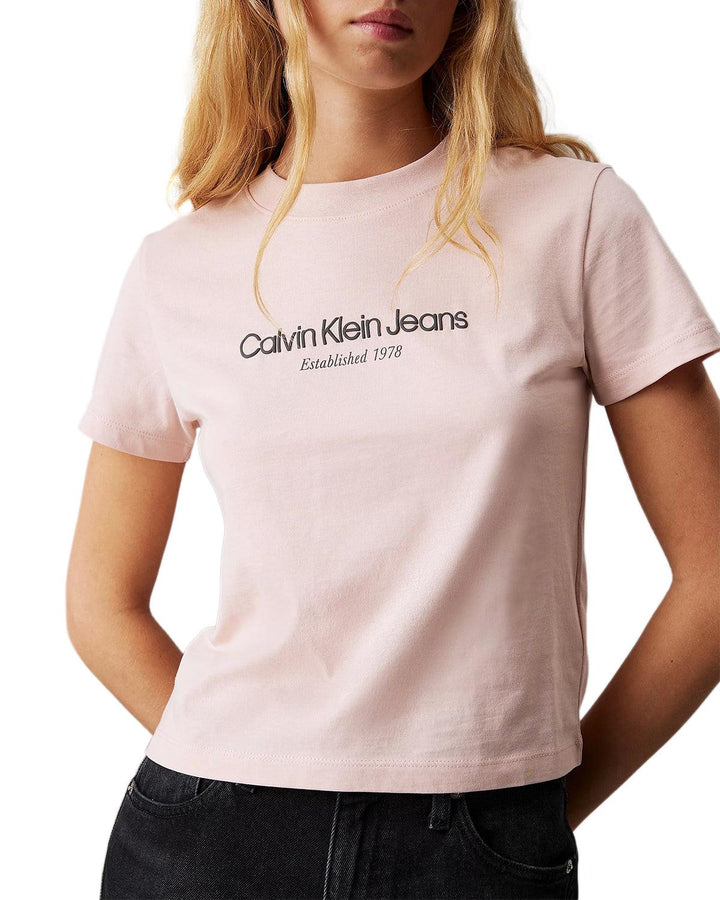 CALVIN KLEIN WOMENS INSTITUTIONAL T-SHIRT PEACH WHIP-Designer Outlet Sales