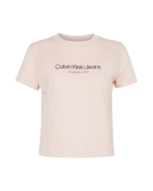 CALVIN KLEIN WOMENS INSTITUTIONAL T-SHIRT PEACH WHIP-Designer Outlet Sales