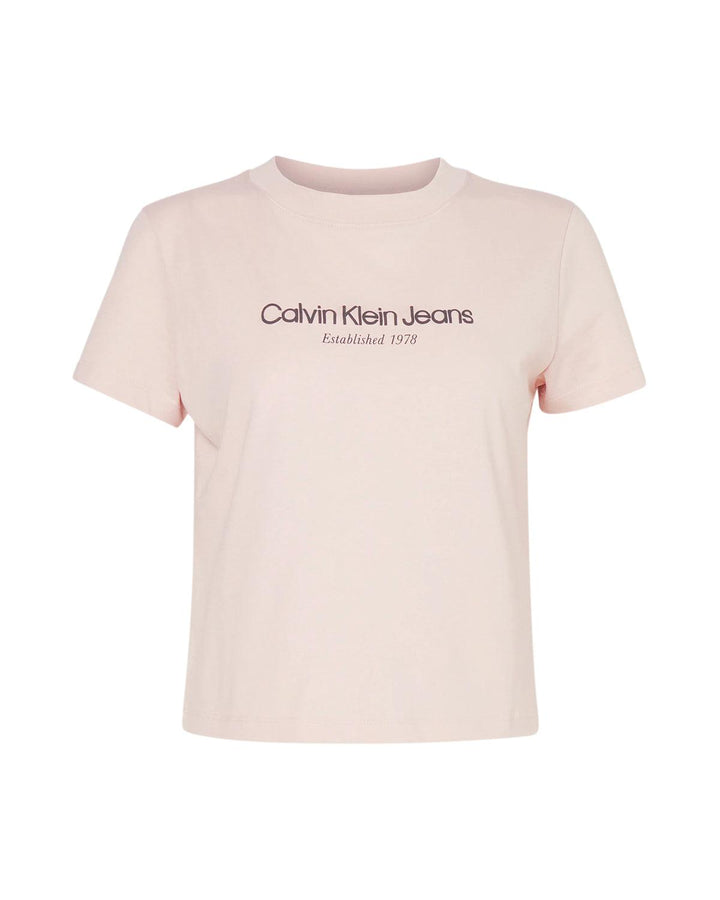 CALVIN KLEIN WOMENS INSTITUTIONAL T-SHIRT PEACH WHIP-Designer Outlet Sales