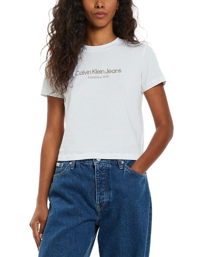 CALVIN KLEIN WOMENS INSTITUTIONAL T-SHIRT WHITE-Designer Outlet Sales