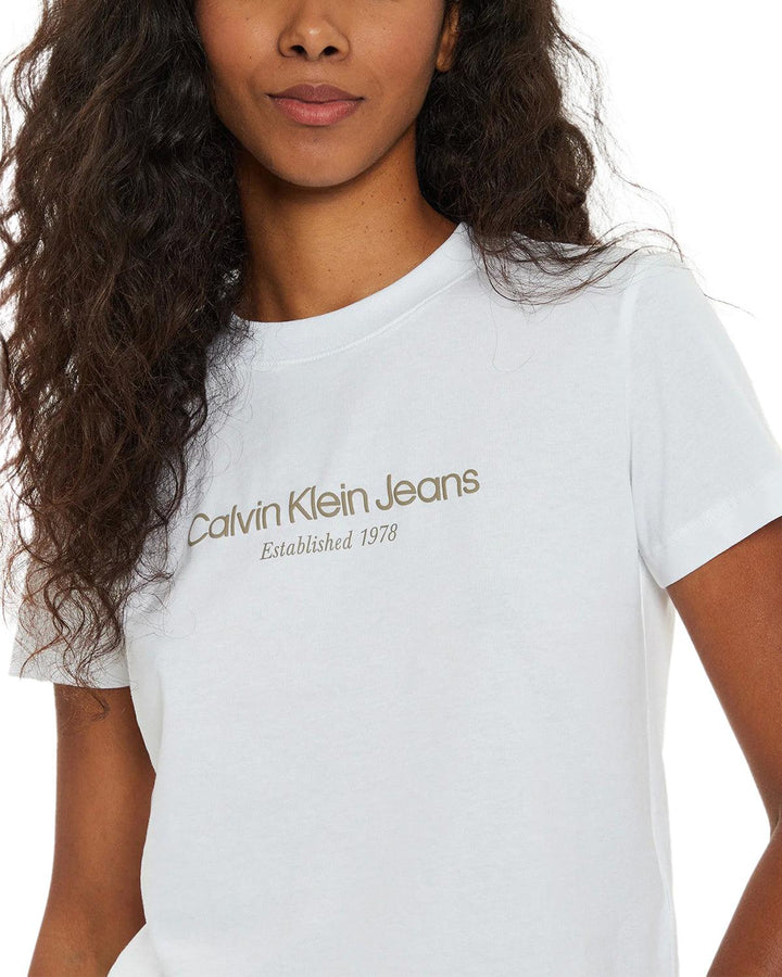 CALVIN KLEIN WOMENS INSTITUTIONAL T-SHIRT WHITE-Designer Outlet Sales