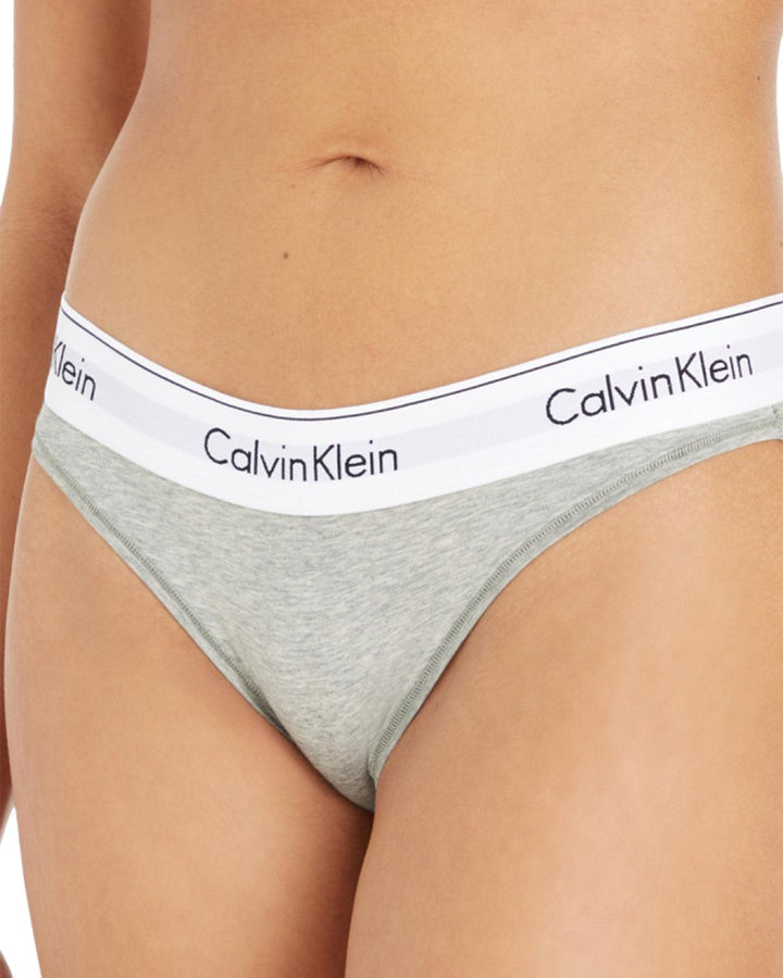 CALVIN KLEIN WOMENS MODERN COTTON BIKINI BRIEFS GREY HEATHER-Designer Outlet Sales