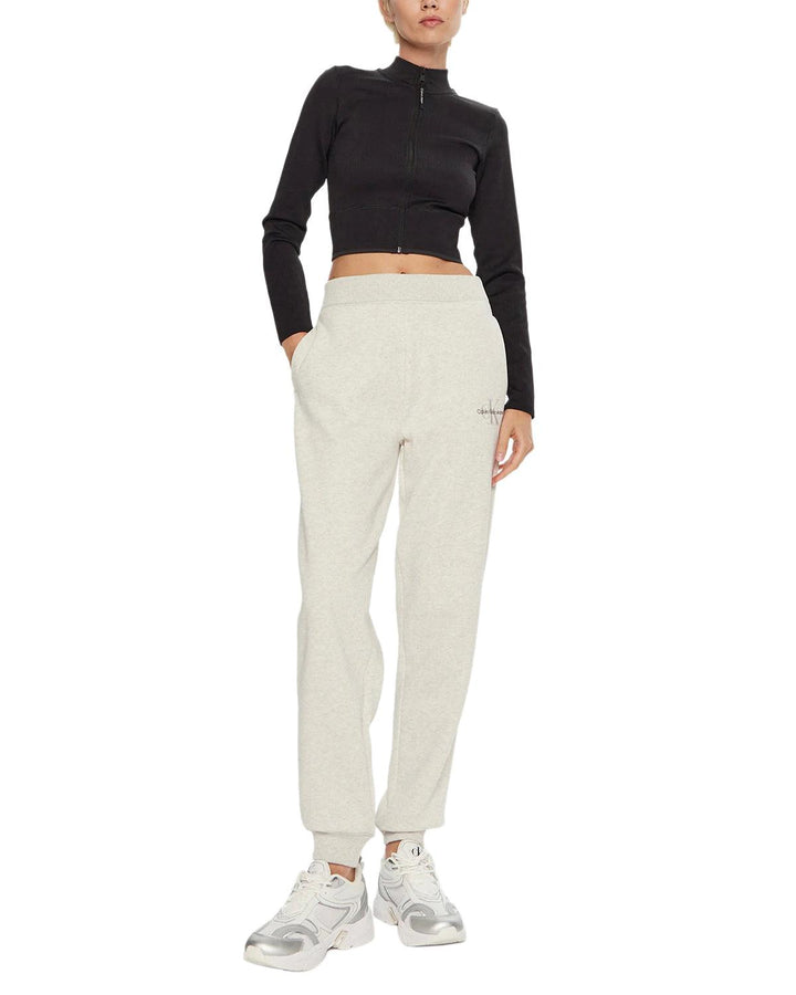 CALVIN KLEIN WOMENS MONOGRAM JOGGERS IVORY GREY HEATHER-Designer Outlet Sales