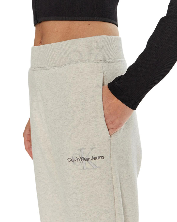 CALVIN KLEIN WOMENS MONOGRAM JOGGERS IVORY GREY HEATHER-Designer Outlet Sales