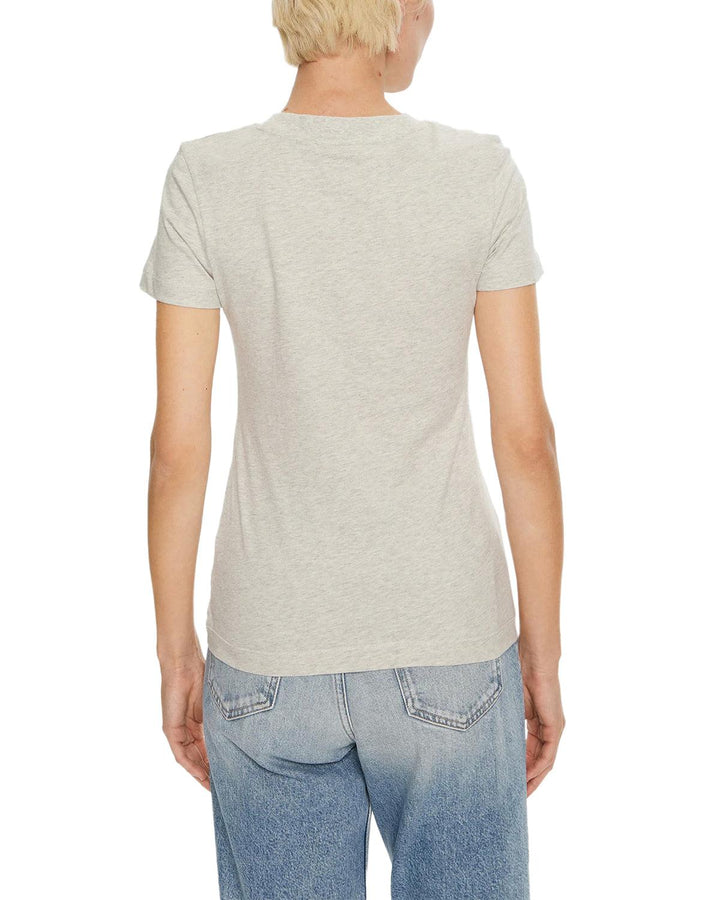 CALVIN KLEIN WOMENS MONOGRAM T-SHIRT IVORY GREY HEATHER-Designer Outlet Sales