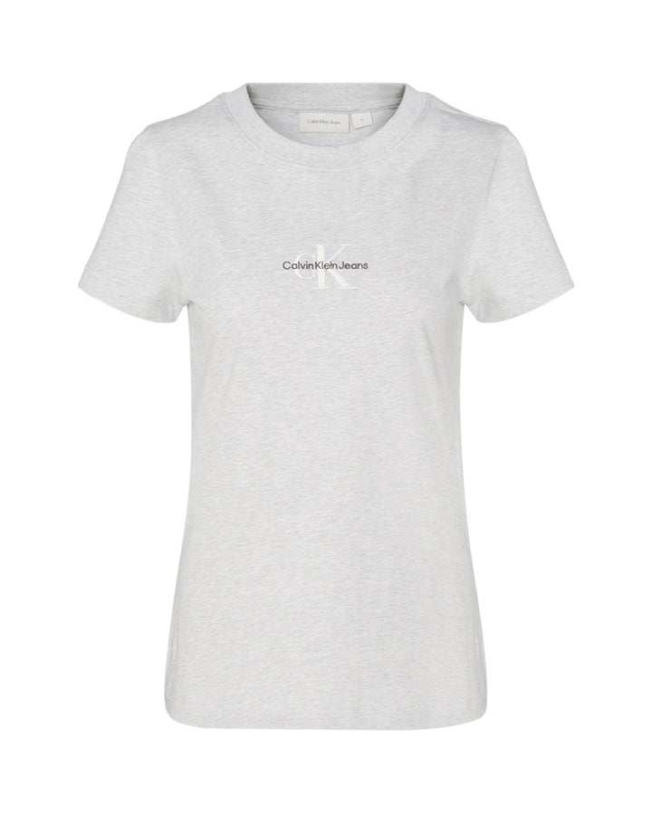 CALVIN KLEIN WOMENS MONOGRAM T-SHIRT IVORY GREY HEATHER-Designer Outlet Sales