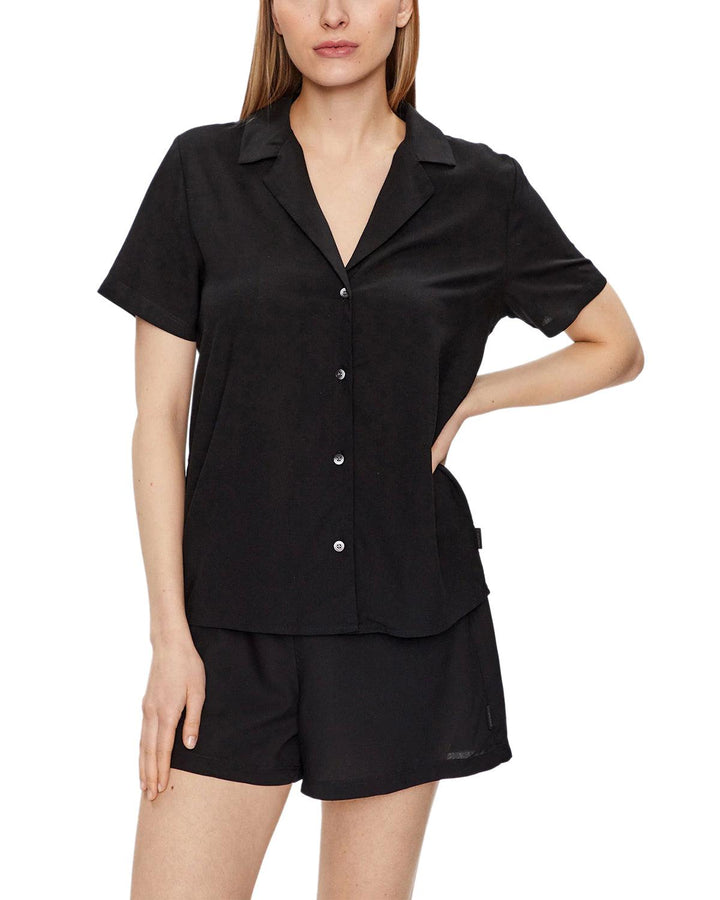 CALVIN KLEIN WOMENS NIGHTWEAR SHORT SET BLACK-Designer Outlet Sales