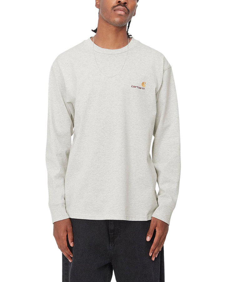 CARHARTT WIP MENS AMERICAN SCRIPT LS T-SHIRT ASH HEATHER-Designer Outlet Sales