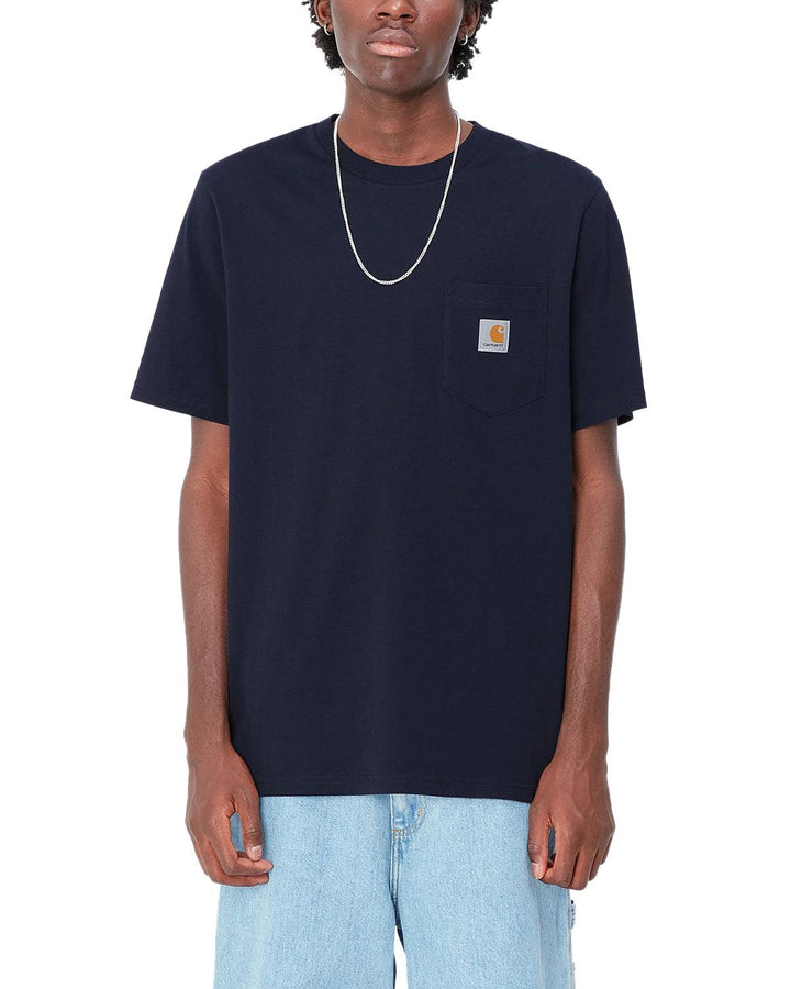 CARHARTT WIP MENS ICON POCKET T-SHIRT DARK NAVY-Designer Outlet Sales