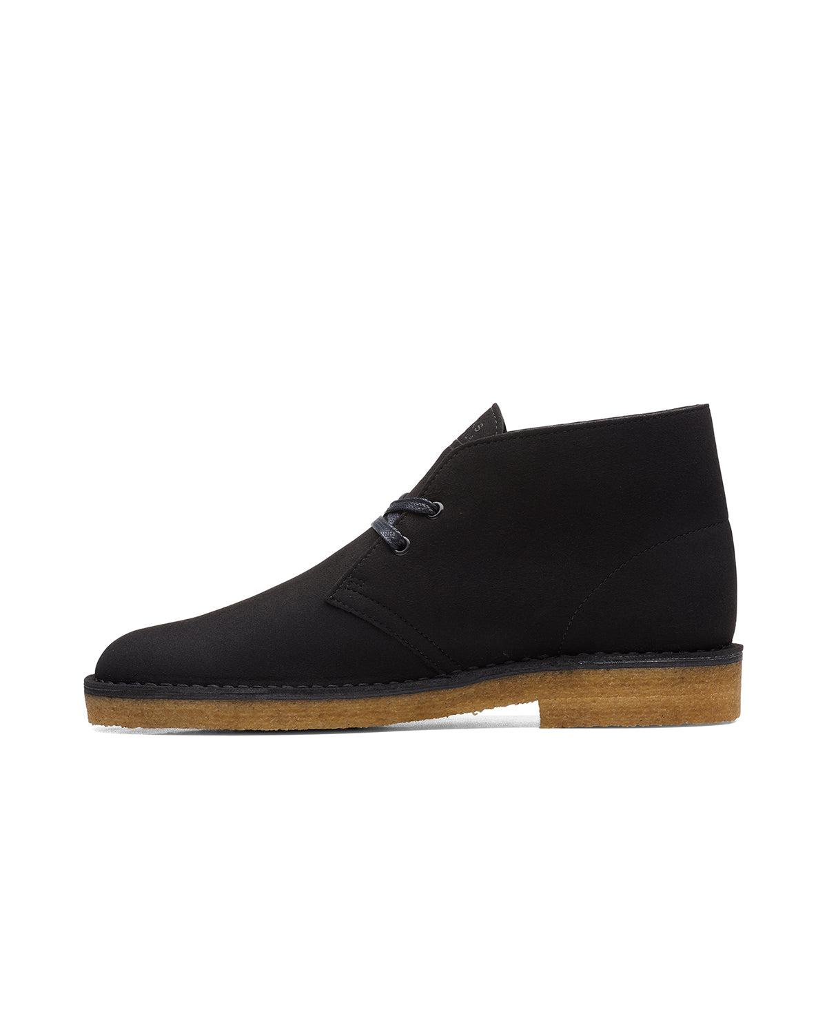 CLARKS ORIGINALS MENS DESERT BOOTS BLACK VEGAN SUEDE – Designer