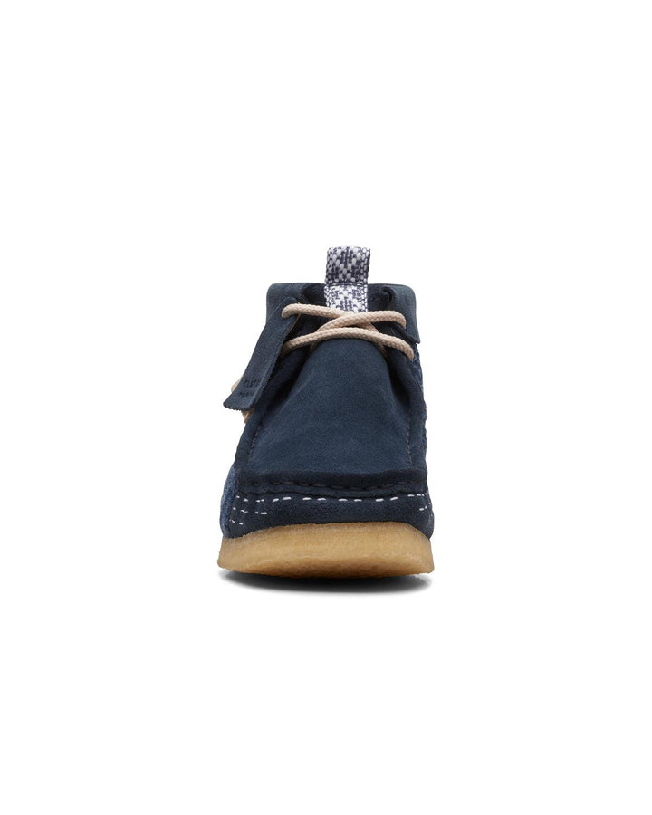 CLARKS ORIGINALS MENS WALLABEE BOOTS NAVY SASHIKO-Designer Outlet Sales