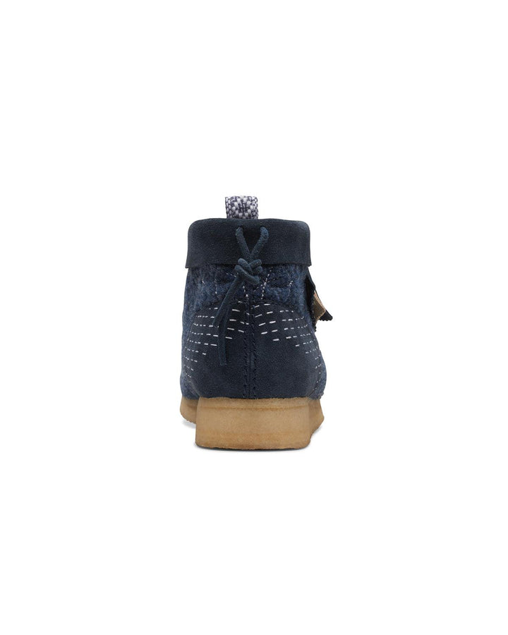 CLARKS ORIGINALS MENS WALLABEE BOOTS NAVY SASHIKO-Designer Outlet Sales