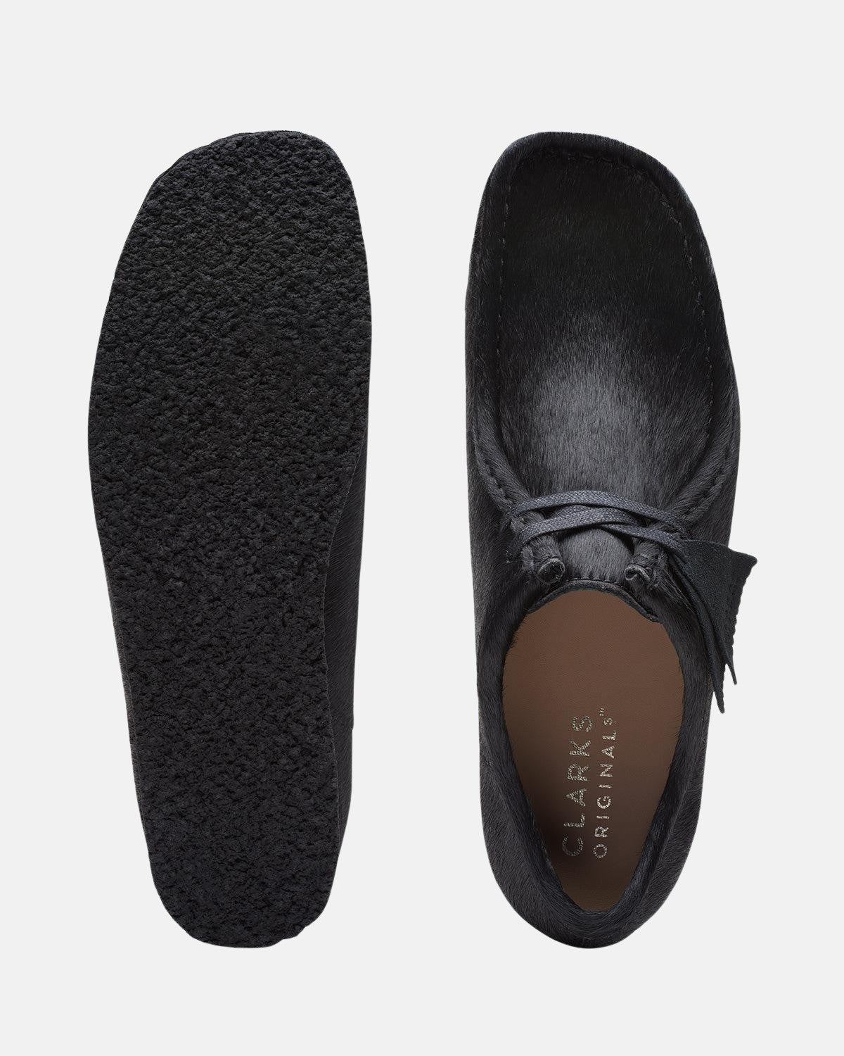 CLARKS ORIGINALS MENS WALLABEE SHOES BLACK HAIR ON – DESIGNER