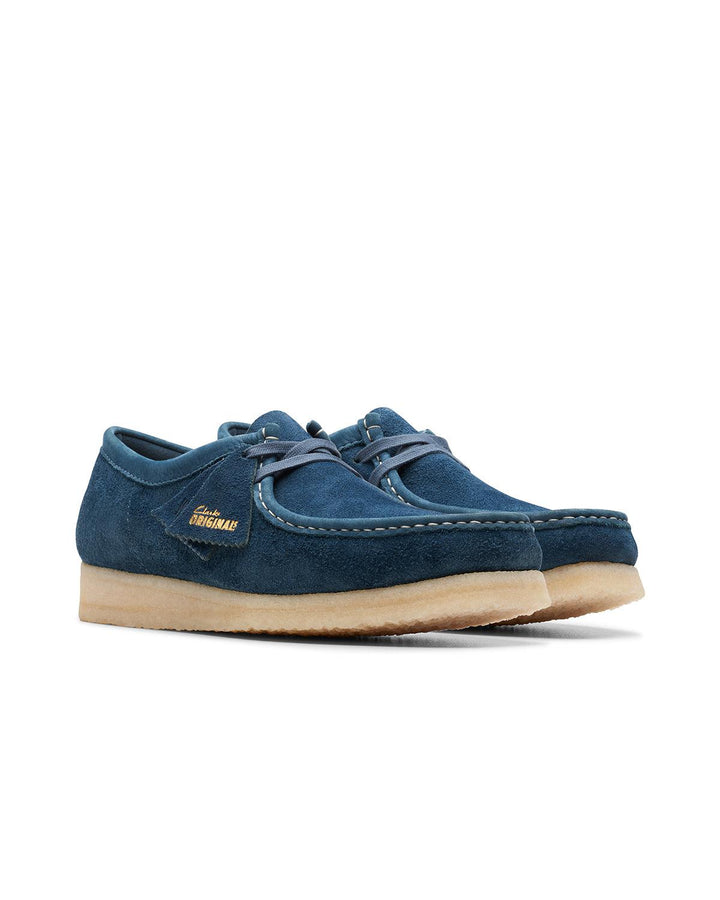 CLARKS ORIGINALS MENS WALLABEE SHOES NAVY TEAL SUEDE-Designer Outlet Sales