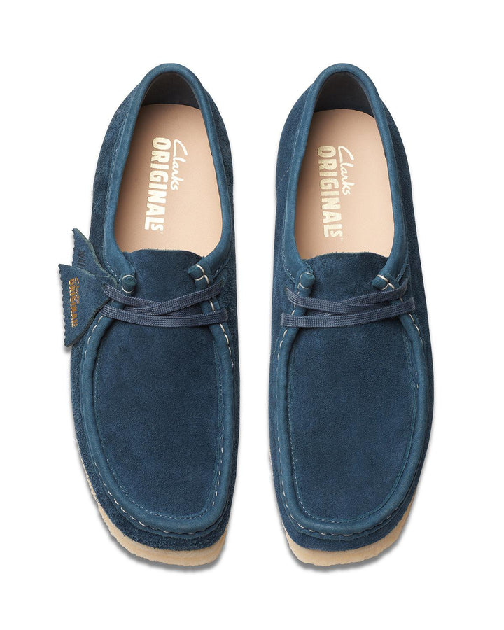 CLARKS ORIGINALS MENS WALLABEE SHOES NAVY TEAL SUEDE-Designer Outlet Sales